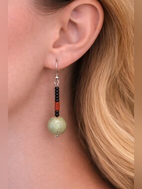 Green and Black Beaded Earrings